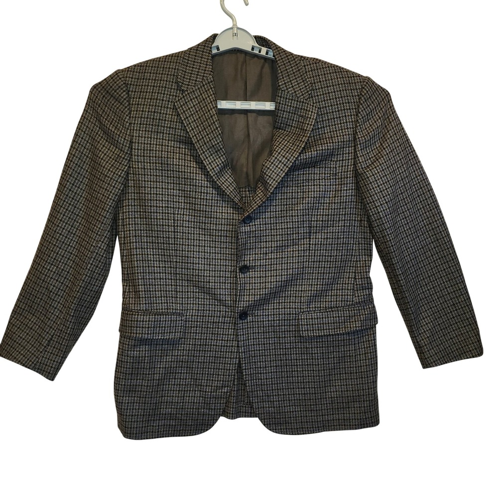 Bamford & Sons Cashmere Blend Houndstooth Blazer Men 44 Brown Blue Made in Italy